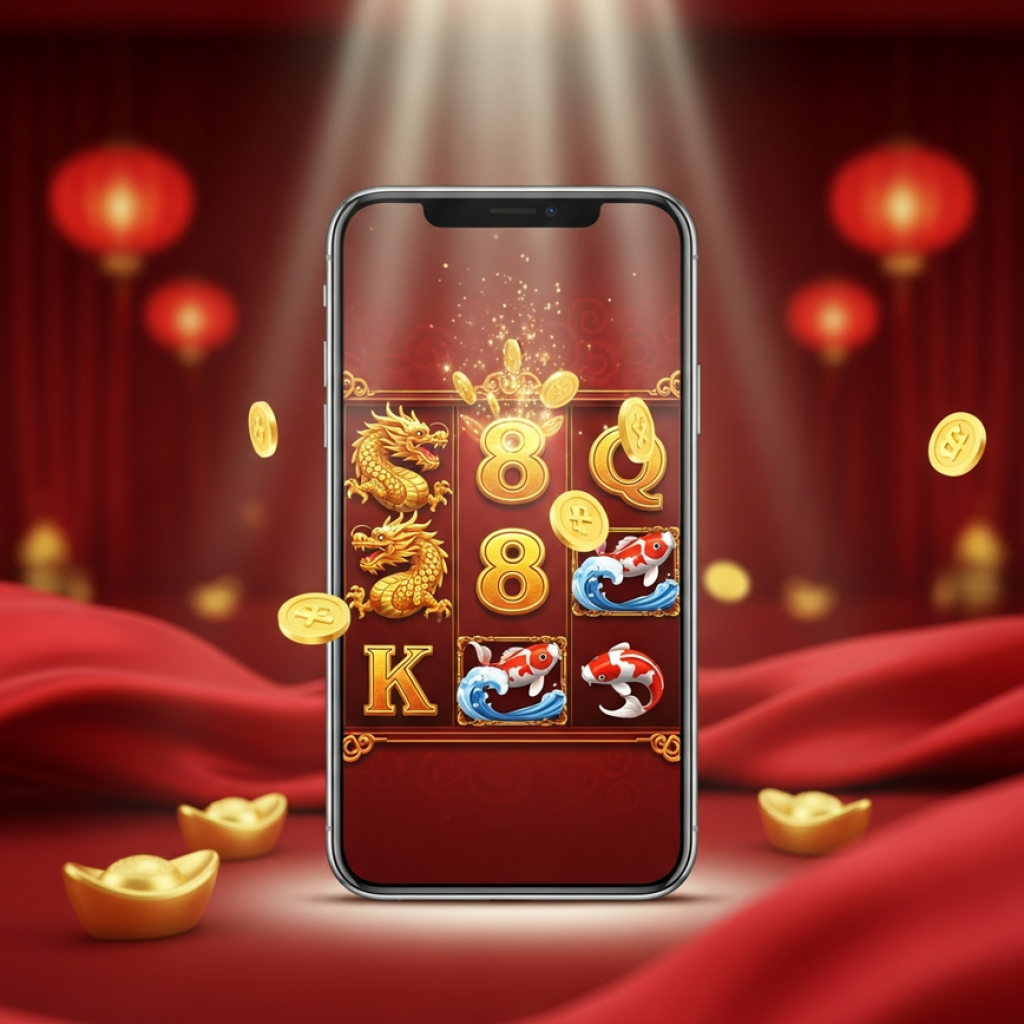 BLOG A modern smartphone displaying a festive Chinese New Year online slot game with golden dragon symbols, set against a lucky red and gold background with lanterns.