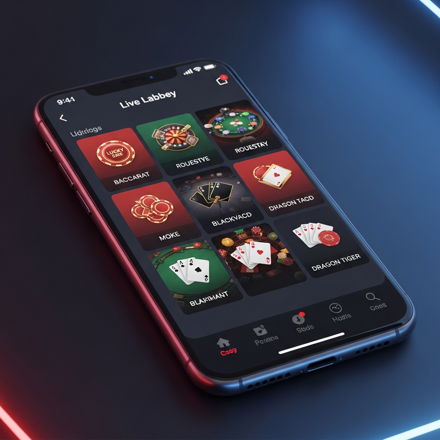 live-dealer-baccarat-table-malaysia To visually represent the variety of games available in a live dealer casino lobby, as discussed in the section on popular games.