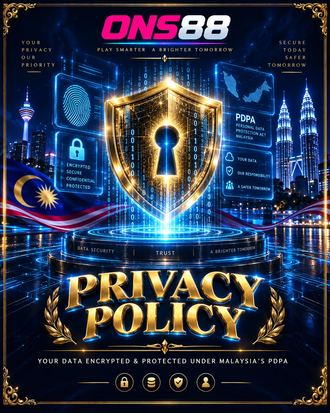 Privacy Policy ONS88 Privacy Policy — your data encrypted and protected under Malaysia's PDPA